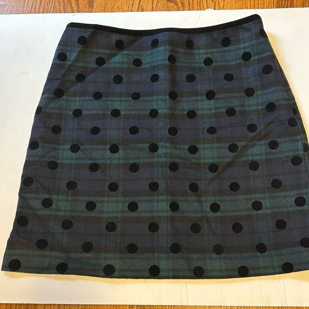 Talbots blue green tartan plaid with polkadots pencil skirt size 12